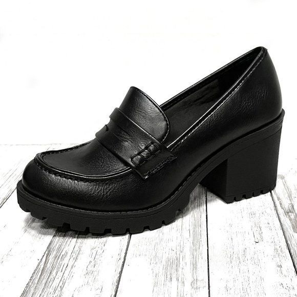 New Black Platform Chunky High Heel Penny Loafers - Picture 2 of 5